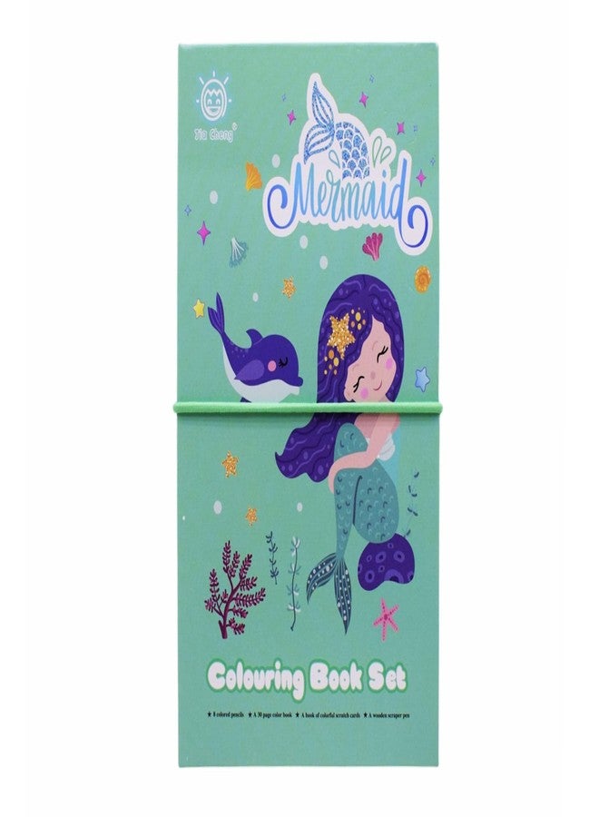 Asera كتاب تلوين وخدش من أسيرا مع 8 أقلام تلوين، مجموعة كتب تلوين ورسم فنية للأطفال من عمر 3 سنوات فما فوق، هدية عيد ميلاد للأطفال (حورية البحر) - Image 3